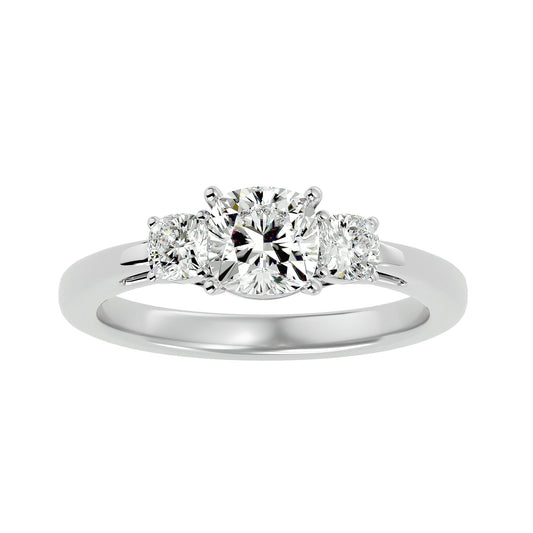 Lab Grown Cushion Cut Diamond Three Stone Ring In Platinum