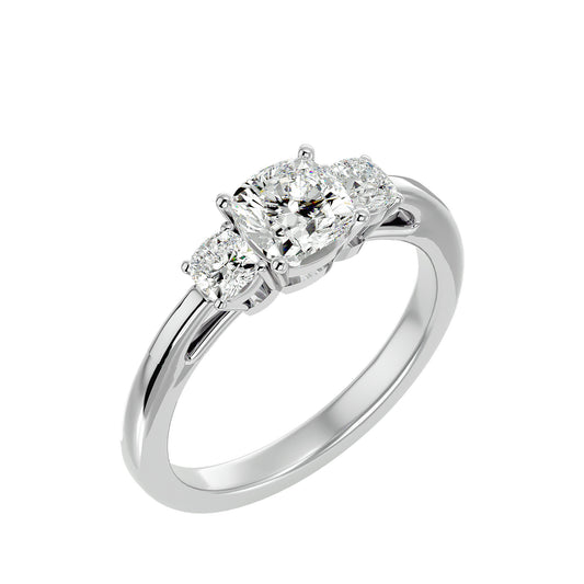 Lab Grown Cushion Cut Diamond Three Stone Ring In Platinum