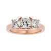 Lab Grown Cushion Cut Diamond Three Stone Ring In Rose Gold