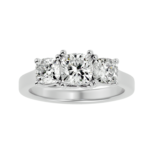 Lab Grown Cushion Cut Diamond Three Stone Ring In Platinum