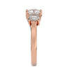 Lab Grown Cushion Cut Diamond Three Stone Ring In Rose Gold