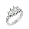 Lab Grown Emerald Cut Diamond In White Gold Three Stone Ring