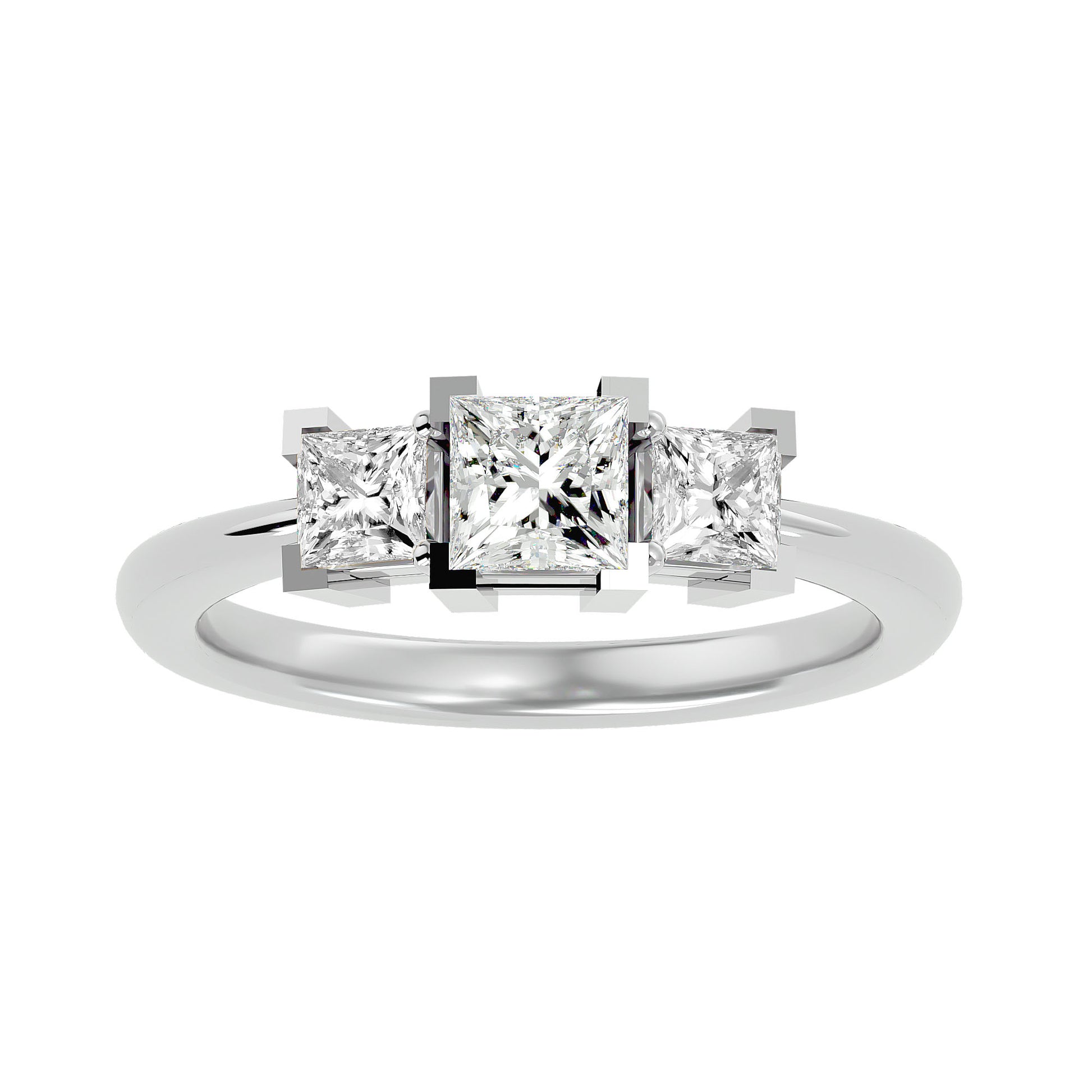 Lab Grown Princess Cut Diamond In White Gold Three Stone Ring