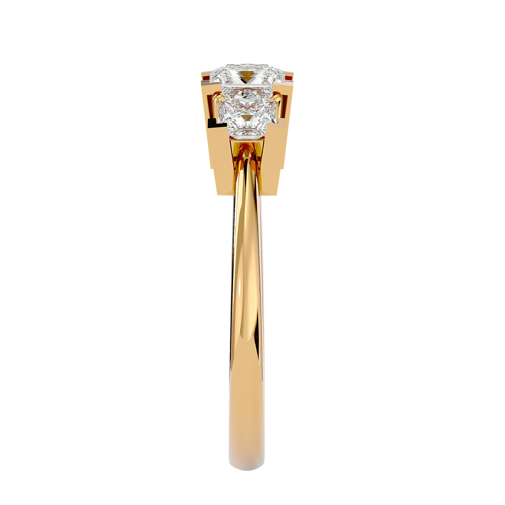 Lab Grown Princess Cut Diamond Three Stone Ring In Yellow Gold