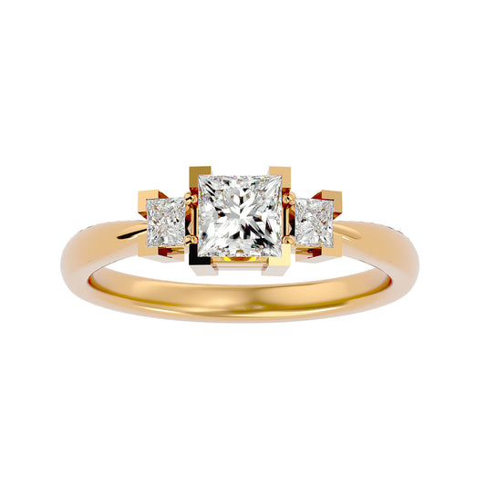 Lab Grown Princess Cut Diamond Three Stone Ring In Yellow Gold