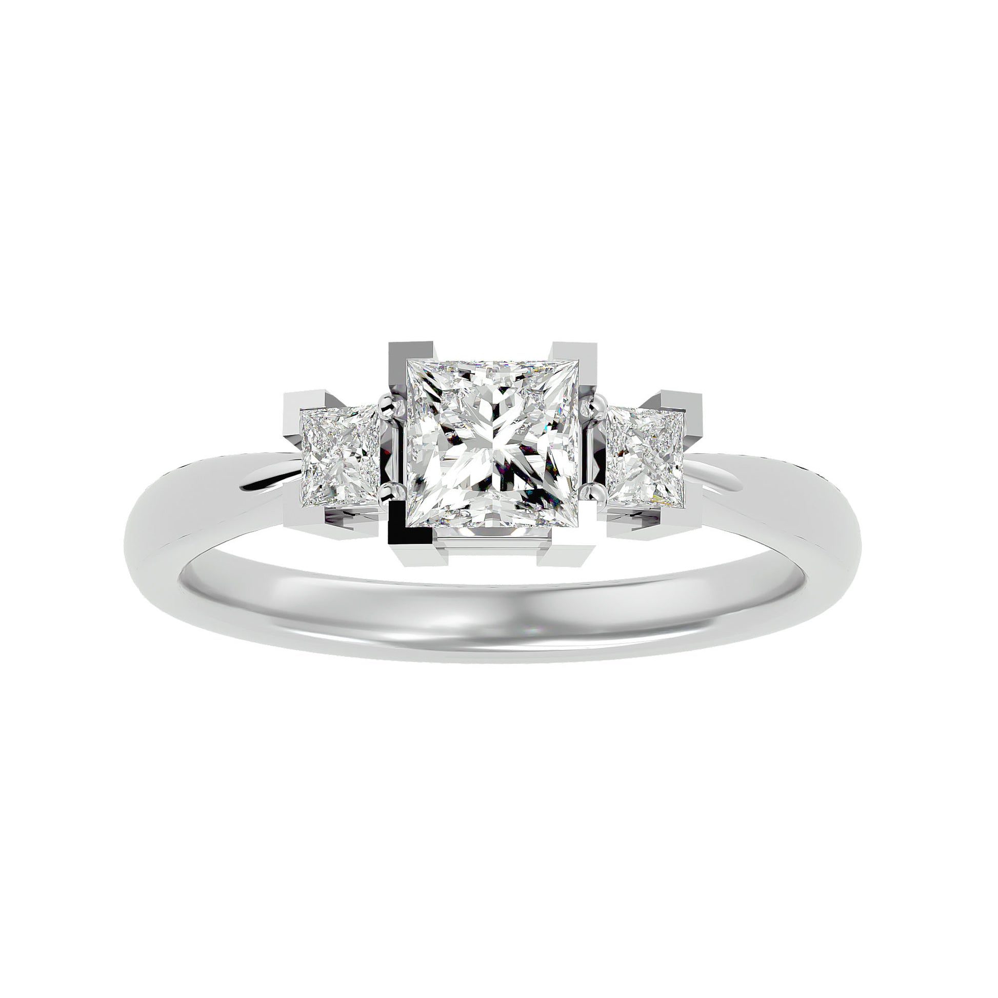 Lab Grown Princess Cut Diamond In White Gold Three Stone Ring