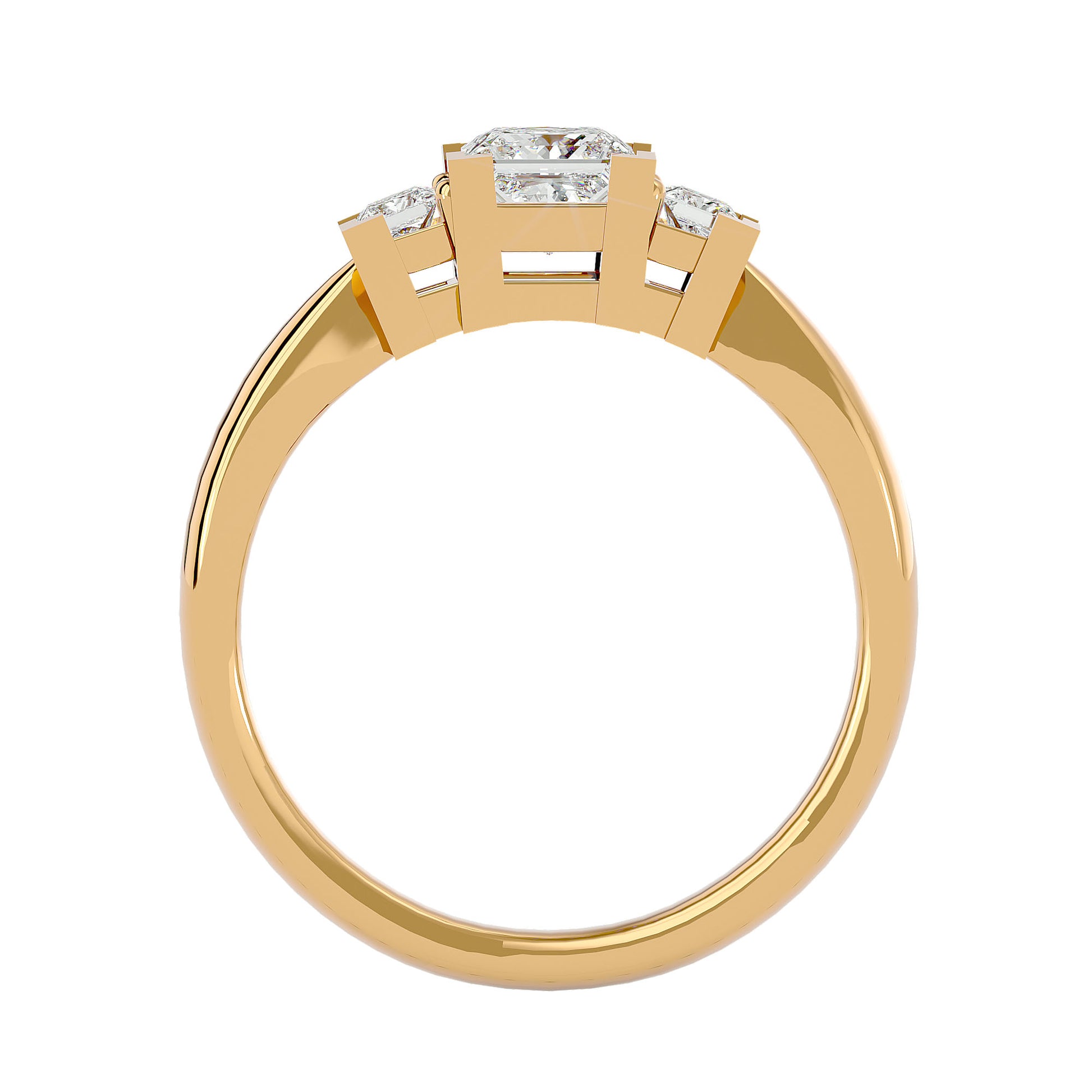 Lab Grown Princess Cut Diamond Three Stone Ring In Yellow Gold