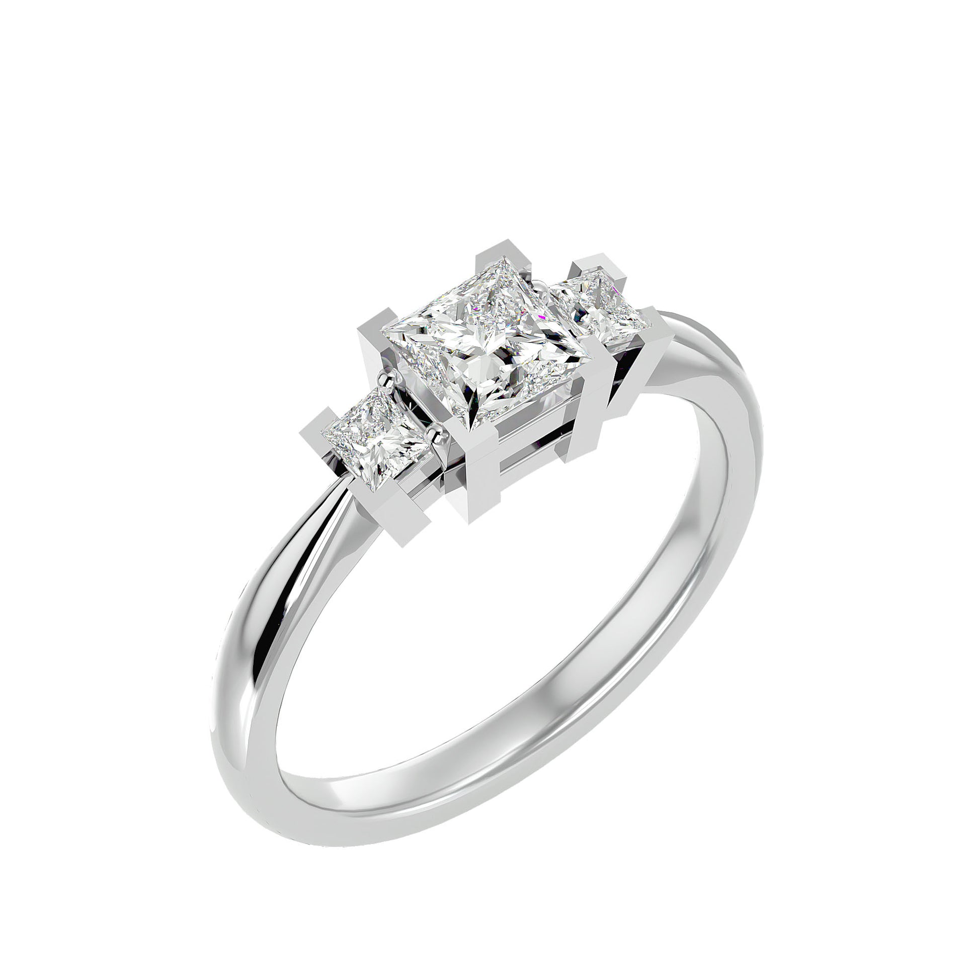 Lab Grown Princess Cut Diamond In White Gold Three Stone Ring