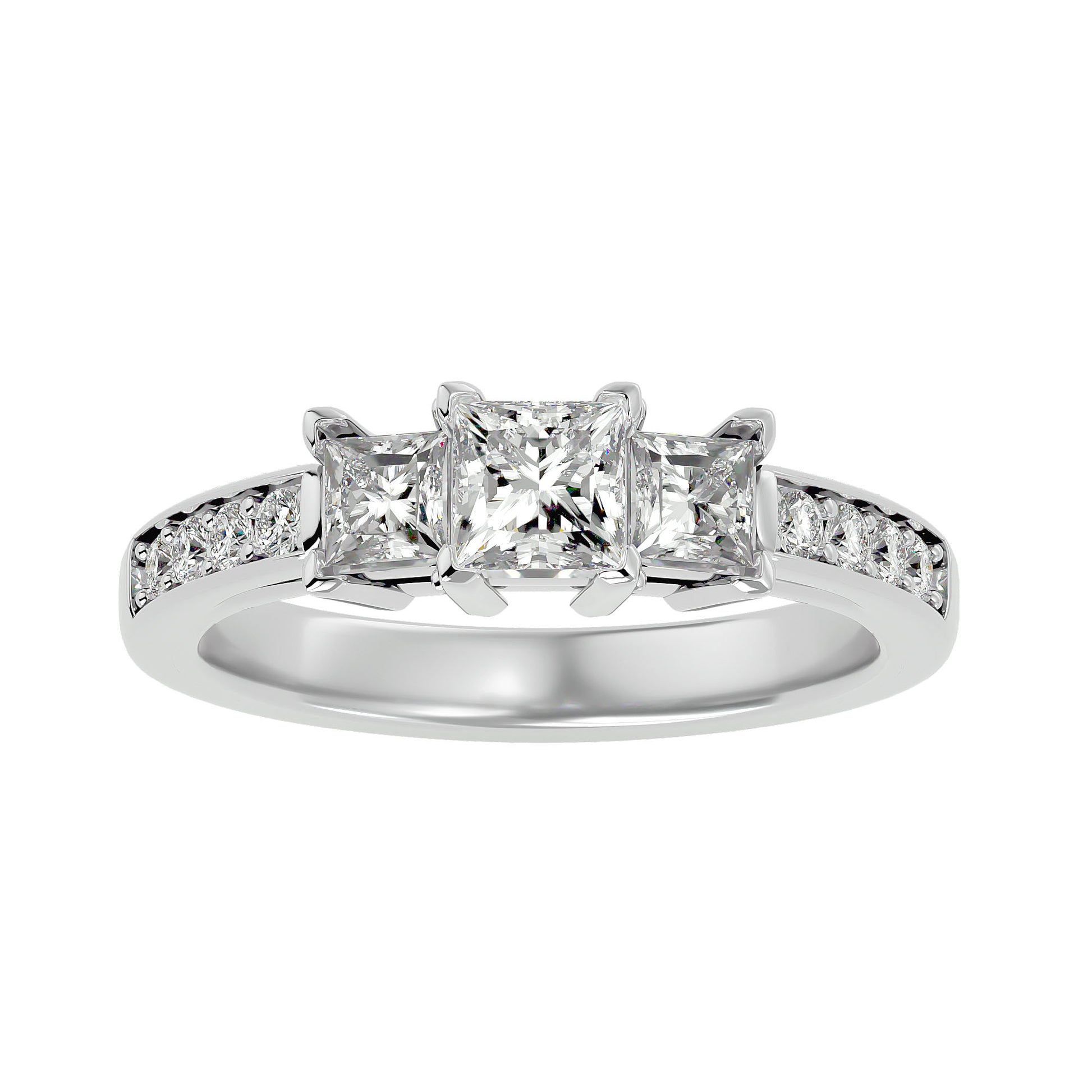 Lab Grown Princess Cut Diamond In White Gold Three Stone Ring