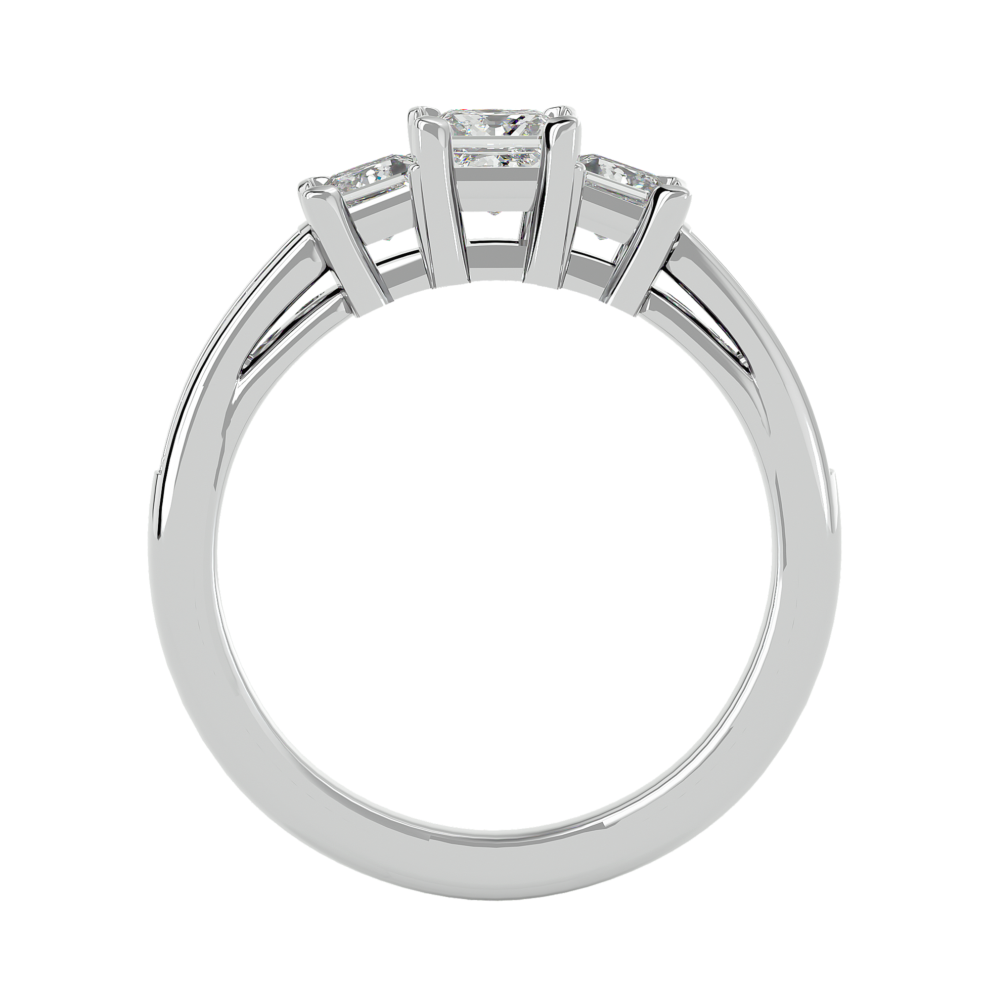 Lab Grown Princess Cut Diamond In White Gold Three Stone Ring