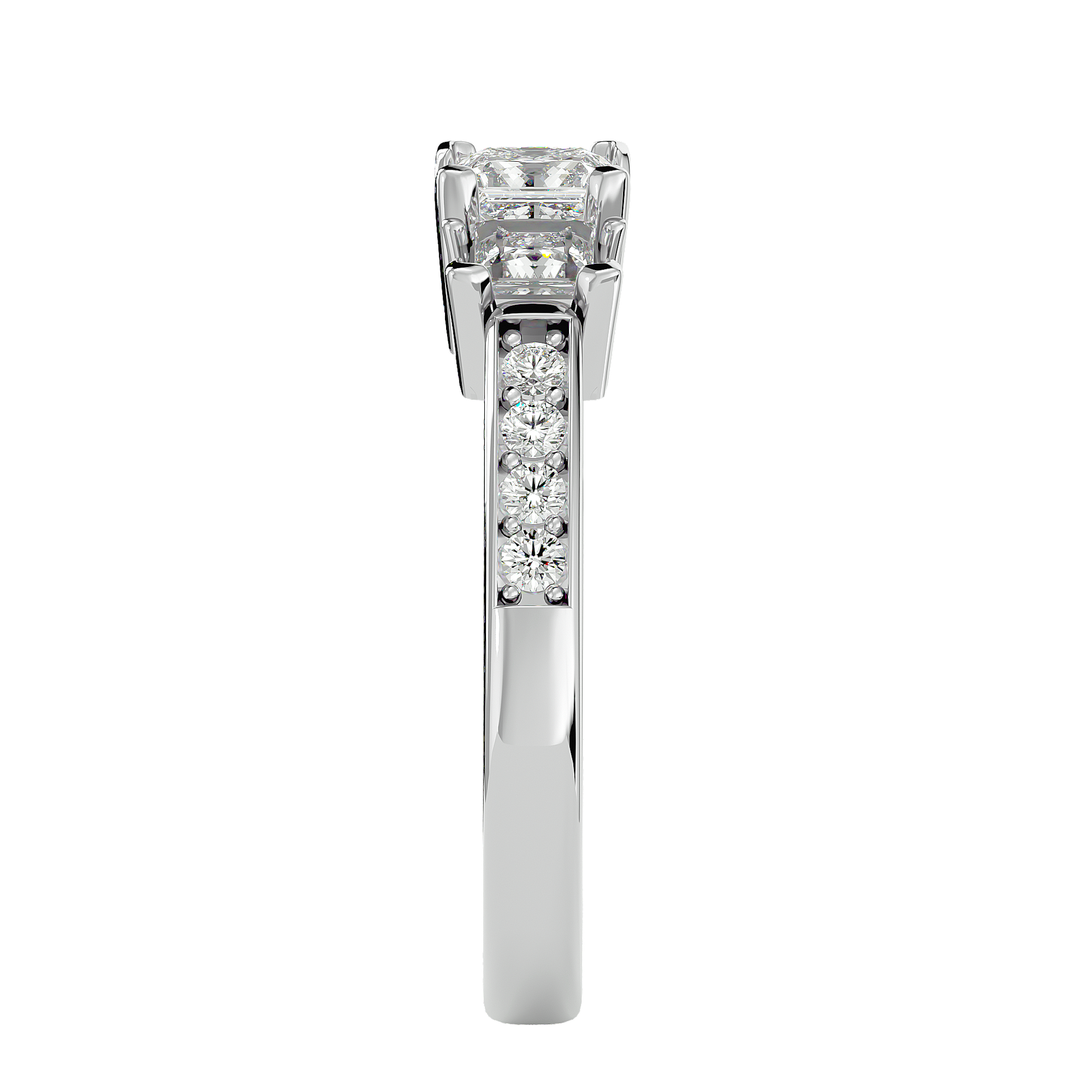 Lab Grown Princess Cut Diamond In White Gold Three Stone Ring