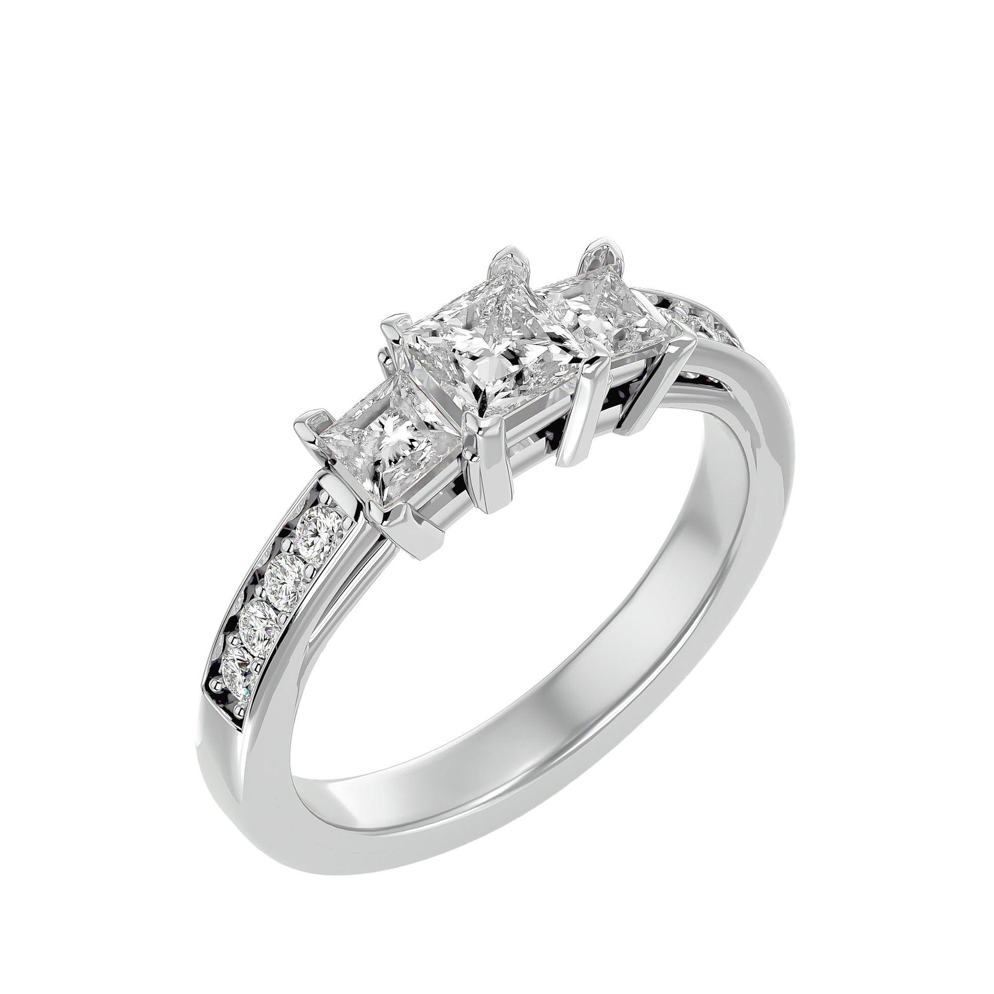 Lab Grown Princess Cut Diamond In White Gold Three Stone Ring