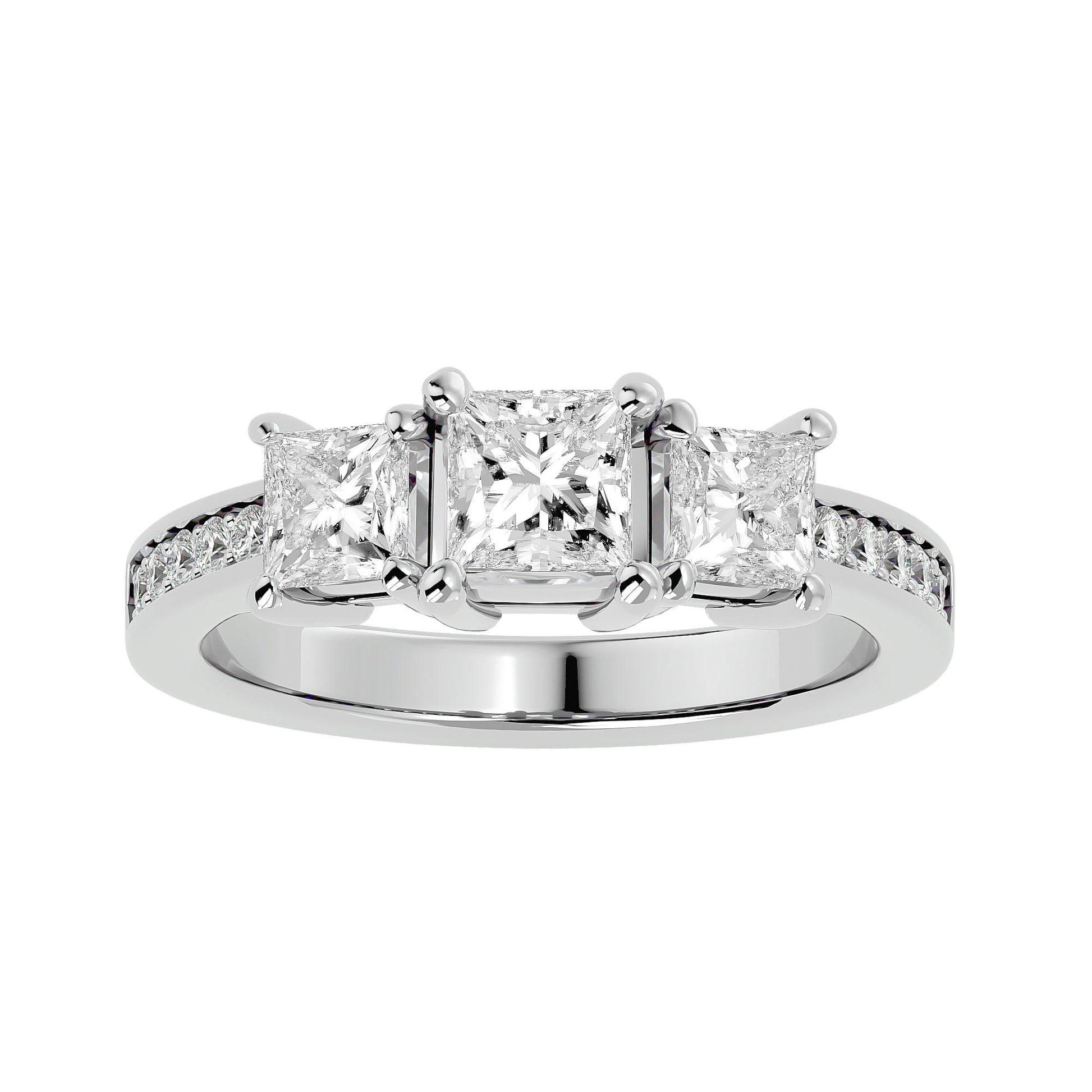 Lab Grown Princess Cut Diamond In White Gold Three Stone Ring