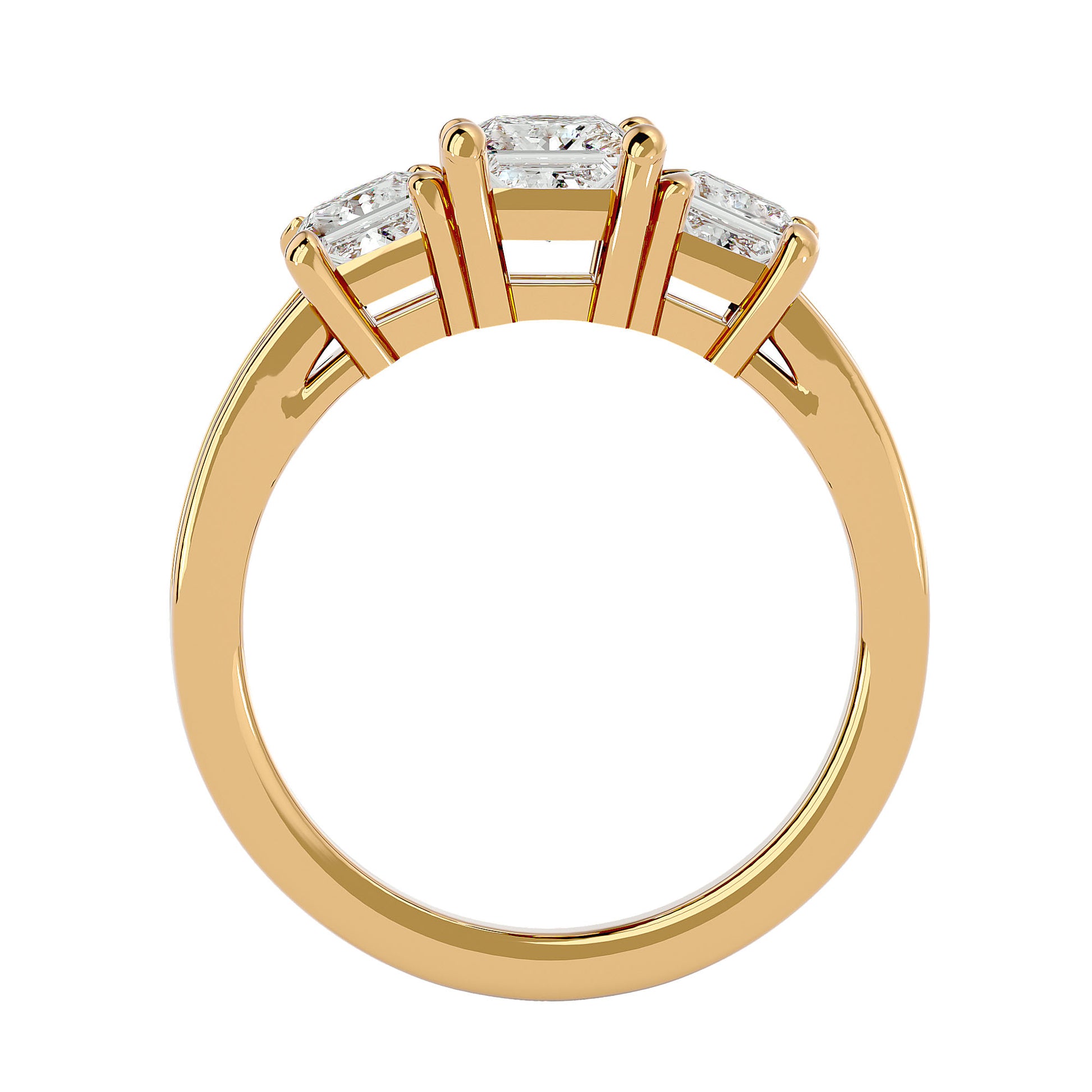 Lab Grown Princess Cut Diamond Three Stone Ring In Yellow Gold