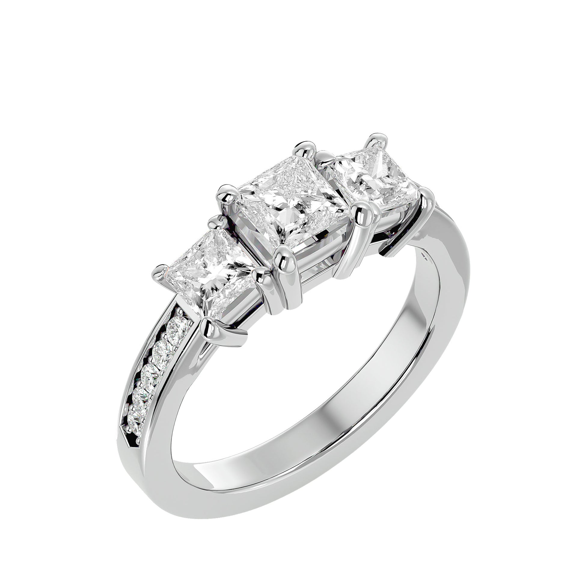 Lab Grown Princess Cut Diamond In White Gold Three Stone Ring