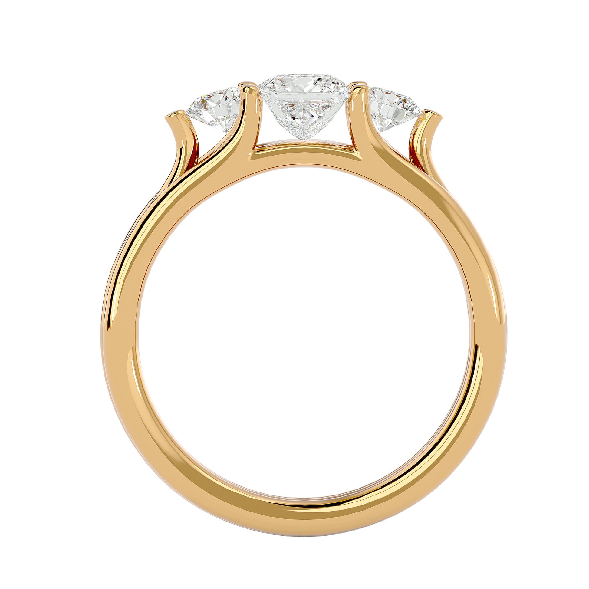 Lab Grown Princess Cut Diamond Three Stone Ring In Yellow Gold