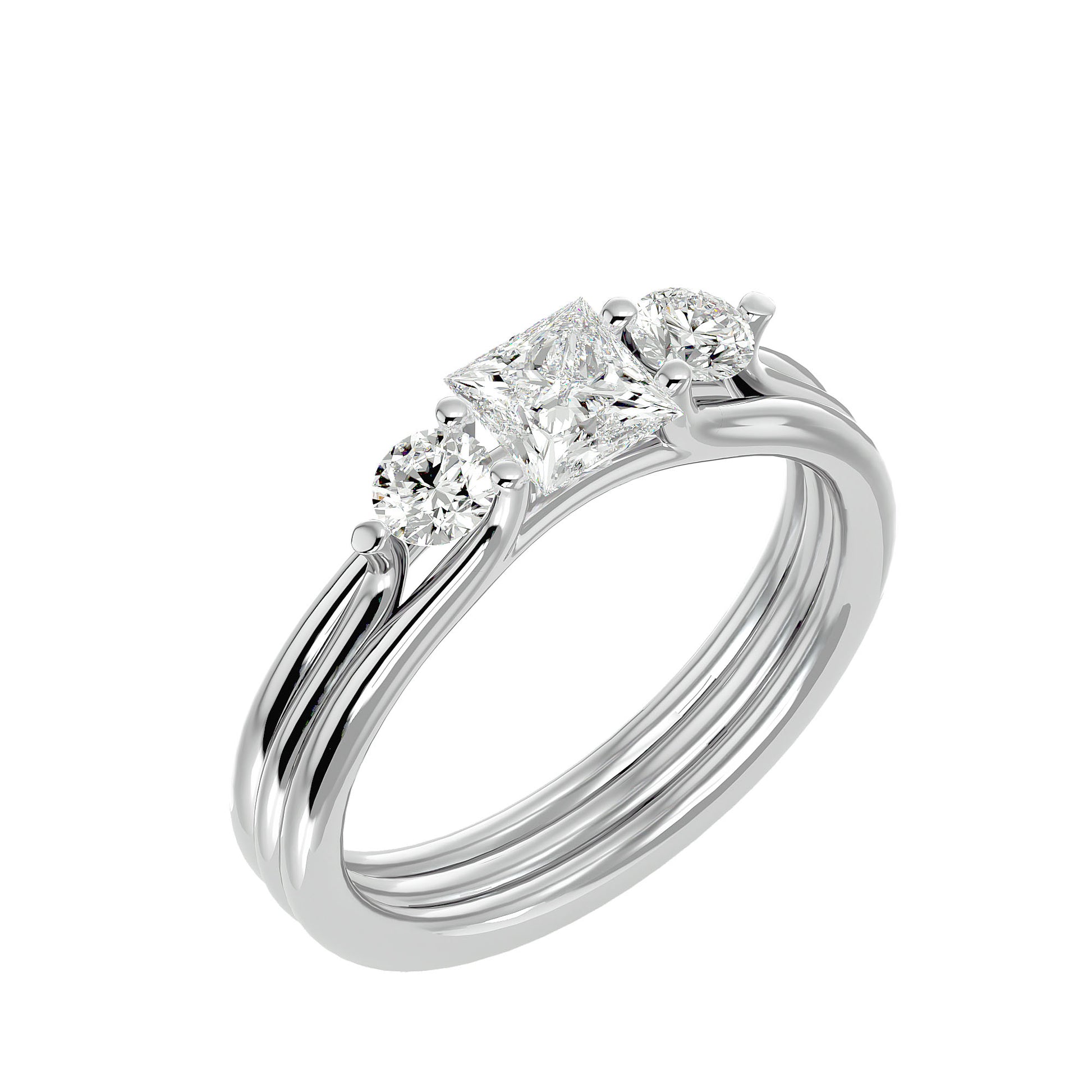 Lab Grown Princess Cut Diamond In White Gold Three Stone Ring