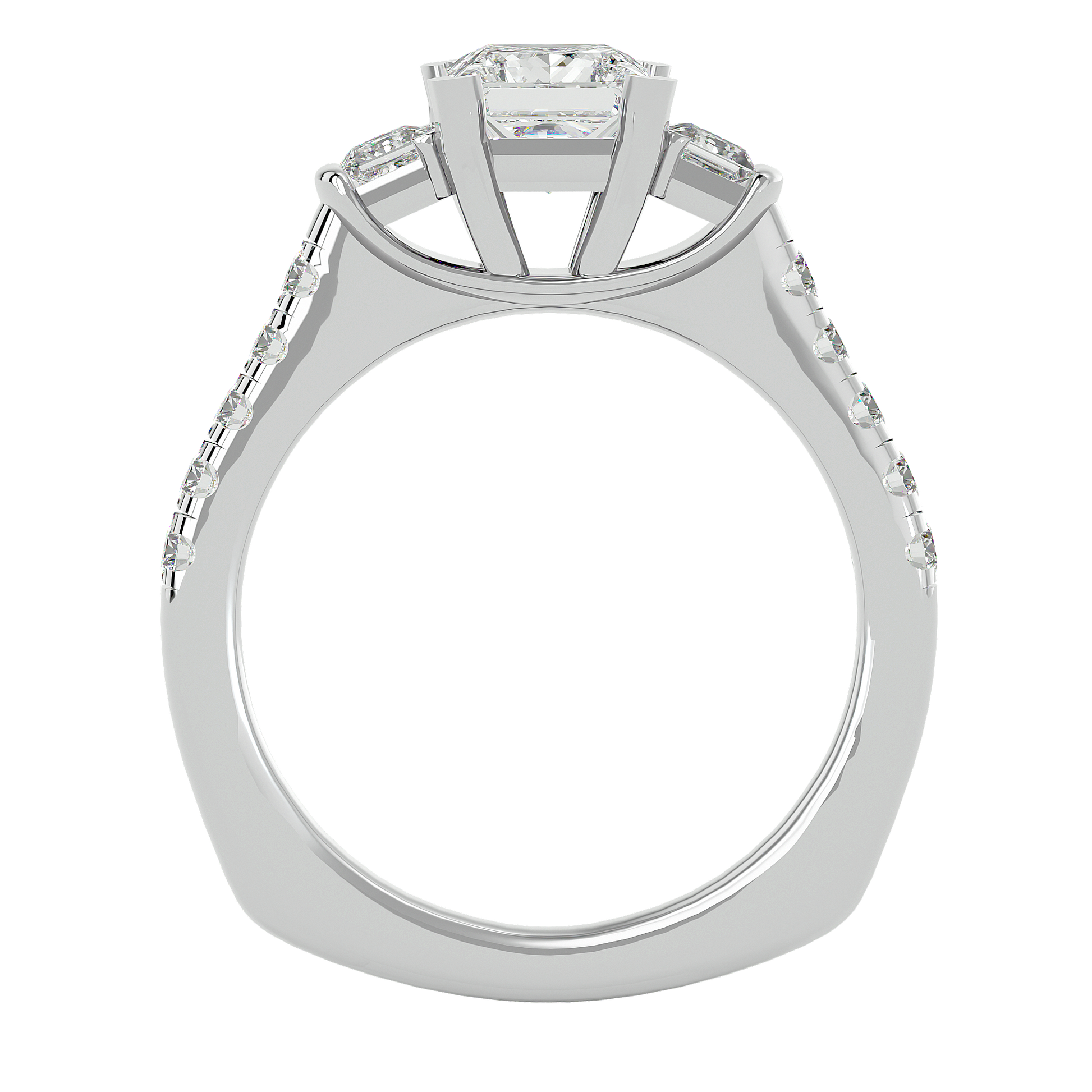 Lab Grown Princess Cut Diamond In White Gold Three Stone Ring