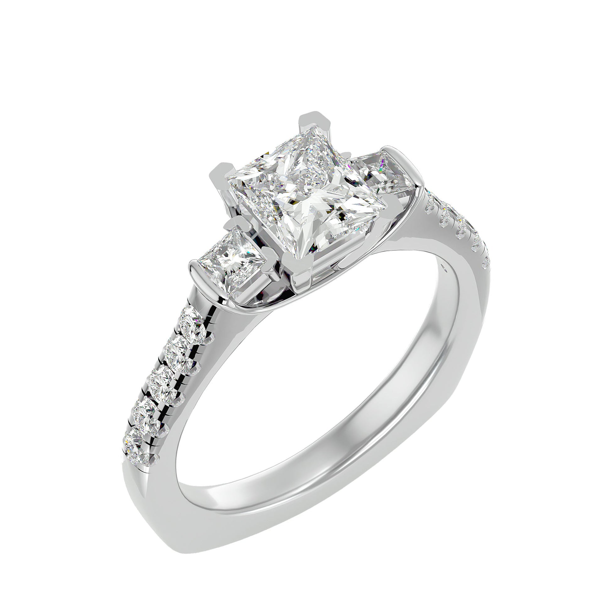 Lab Grown Princess Cut Diamond In White Gold Three Stone Ring