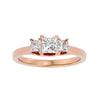 Beautiful Lab Grown Princess Cut Diamond Three Stone Ring In Rose Gold