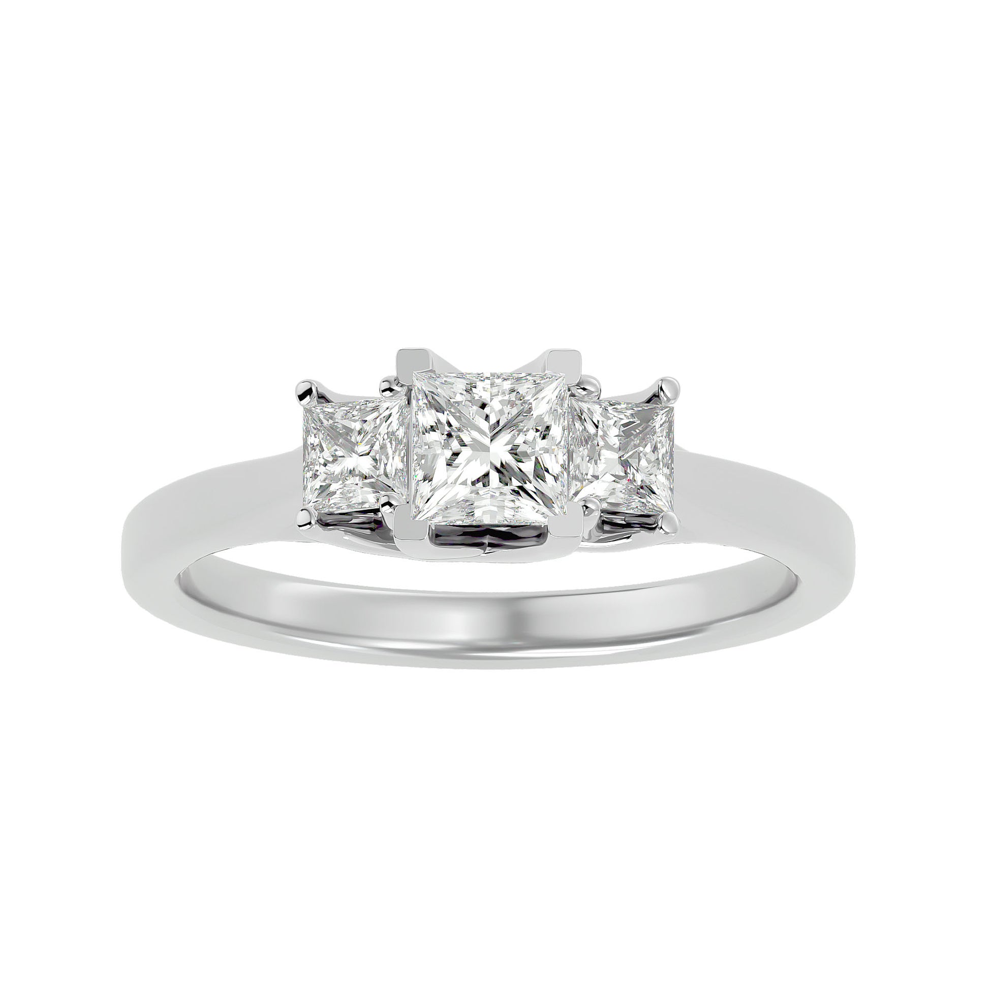 Beautiful Lab Grown Princess Cut Diamond In White Gold Three Stone Ring