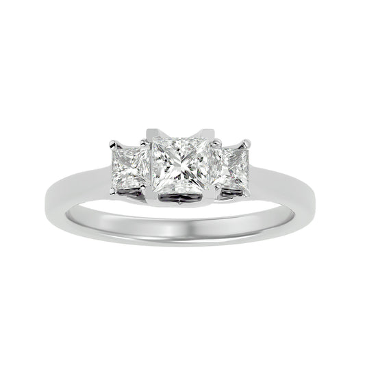 Beautiful Lab Grown Princess Cut Diamond In White Gold Three Stone Ring