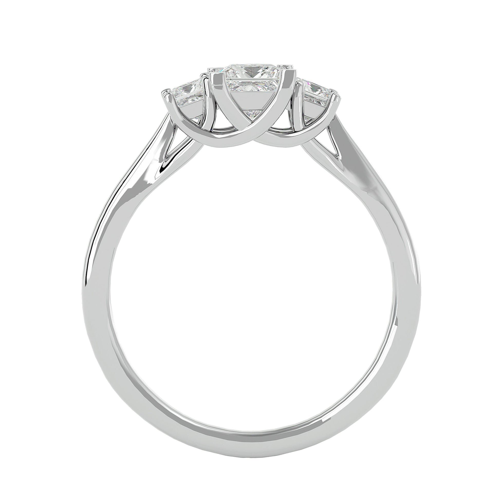 Beautiful Lab Grown Princess Cut Diamond In White Gold Three Stone Ring