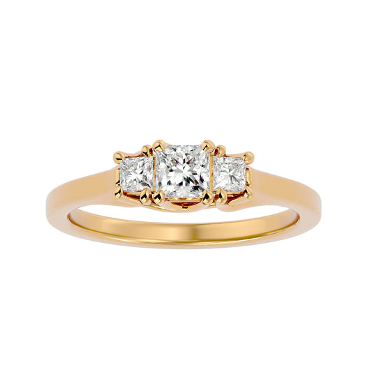 Lab Grown Princess Cut Diamond Three Stone Ring In Yellow Gold