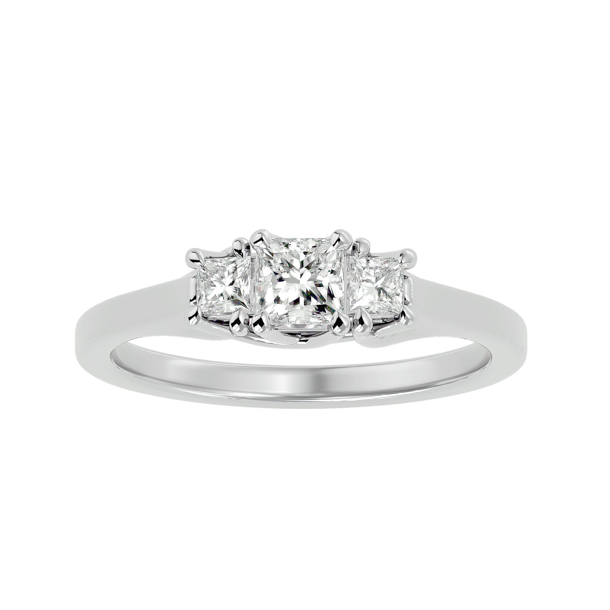 Lab Grown Princess Cut Diamond In White Gold Three Stone Ring