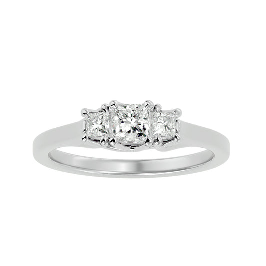 Lab Grown Princess Cut Diamond In White Gold Three Stone Ring