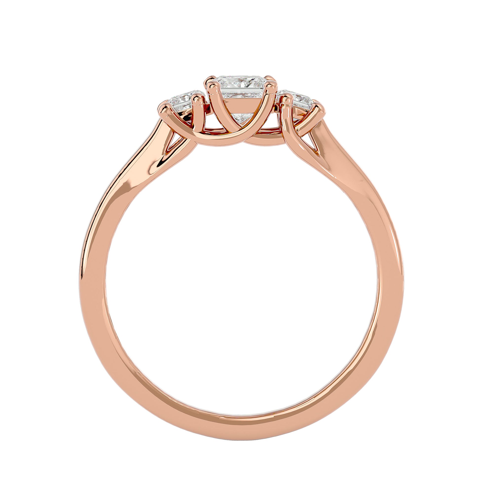 Lab Grown Princess Cut Diamond Three Stone Ring In Rose Gold