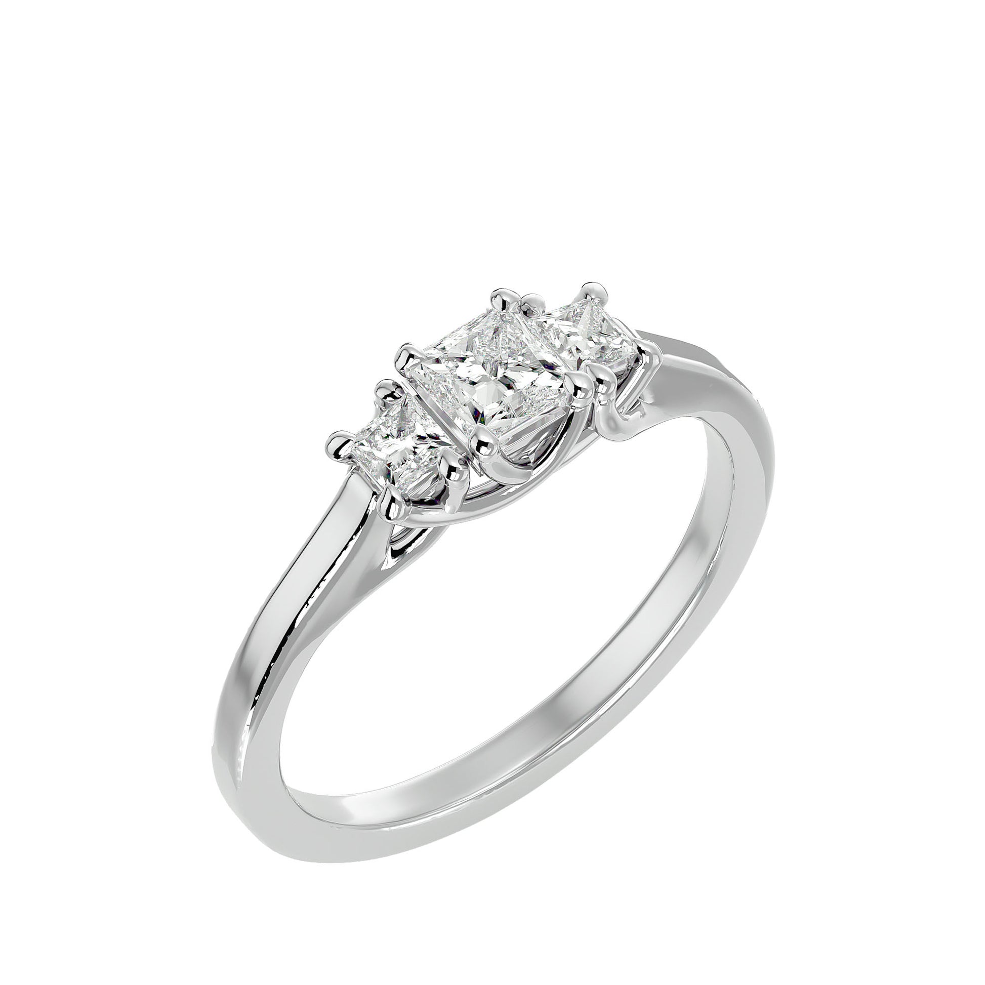 Lab Grown Princess Cut Diamond In White Gold Three Stone Ring