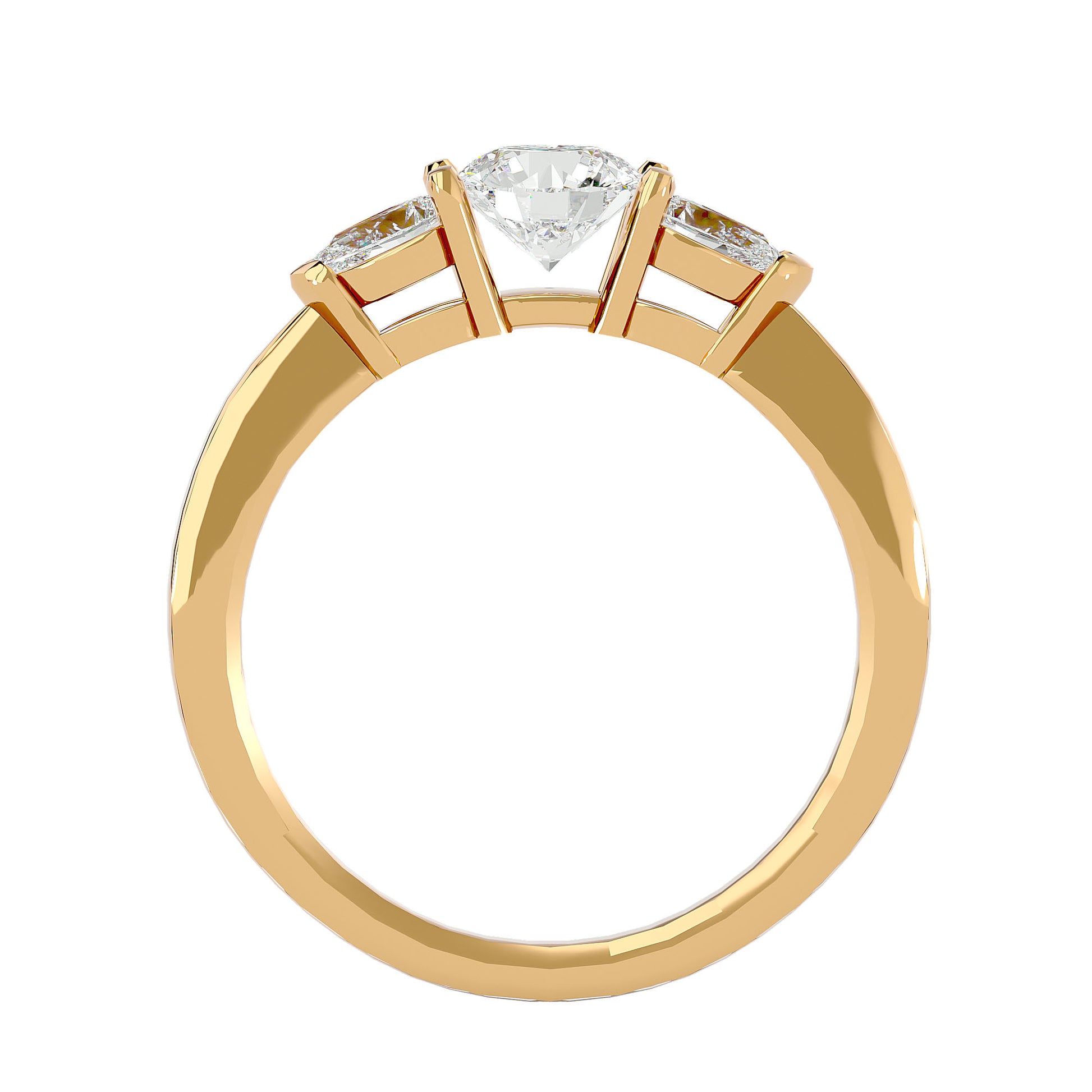 Lab Grown Round Cut Diamond Three Stone Ring In Yellow Gold