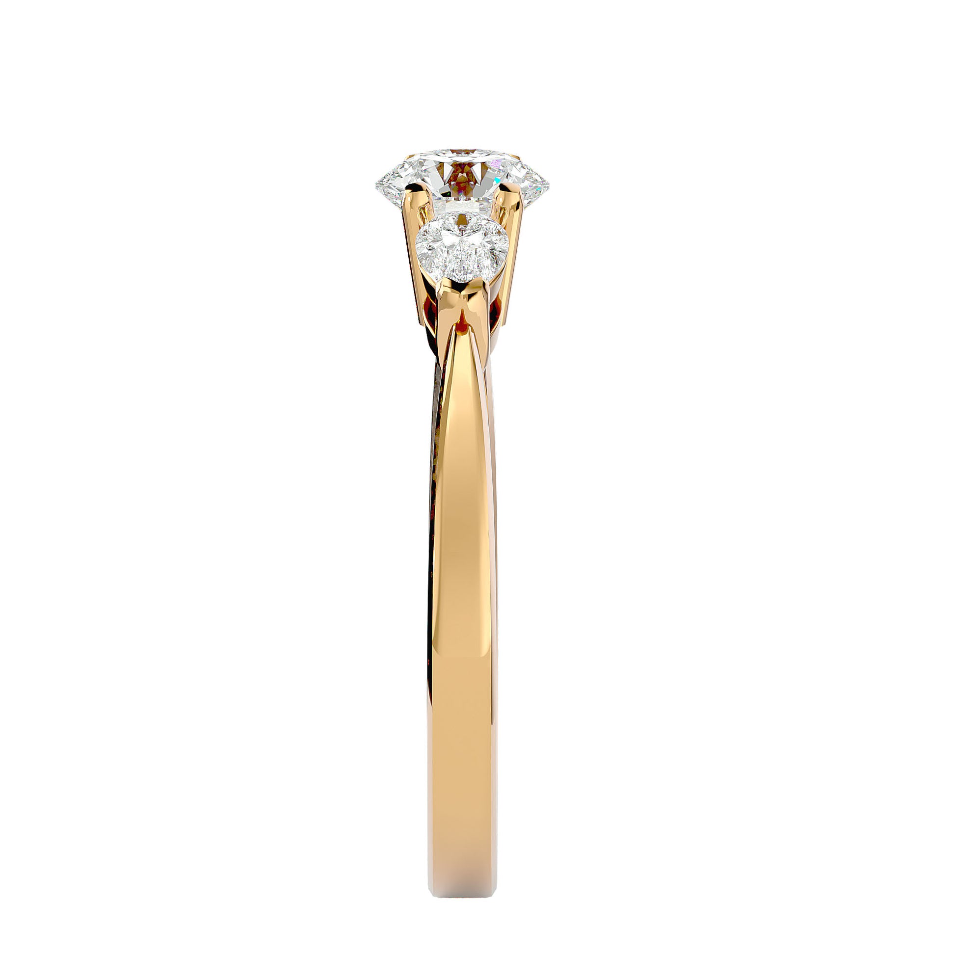 Lab Grown Round Cut Diamond Three Stone Ring In Yellow Gold