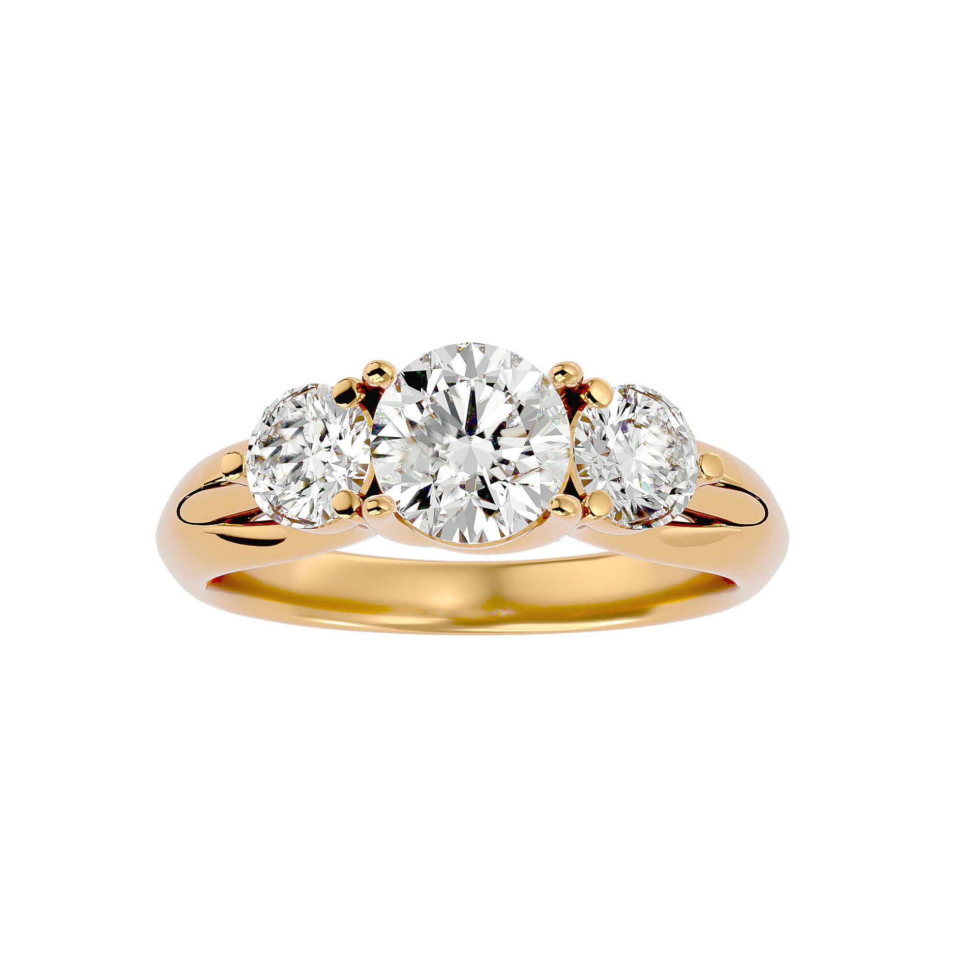 Lab Grown Round Cut Diamond Three Stone Ring In Yellow Gold