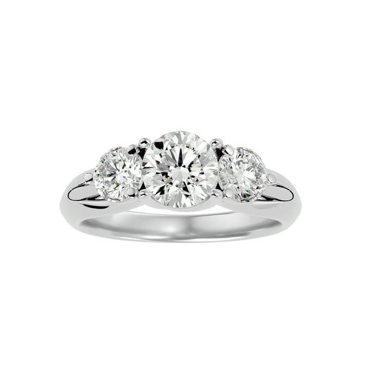 Lab Grown Round Cut Diamond In White Gold Three Stone Ring