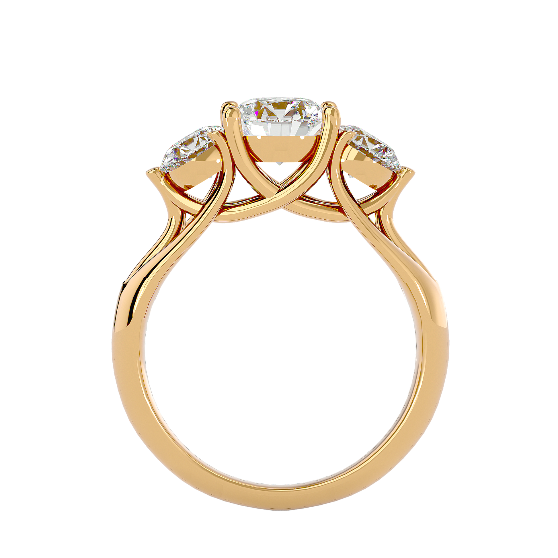 Lab Grown Round Cut Diamond Three Stone Ring In Yellow Gold