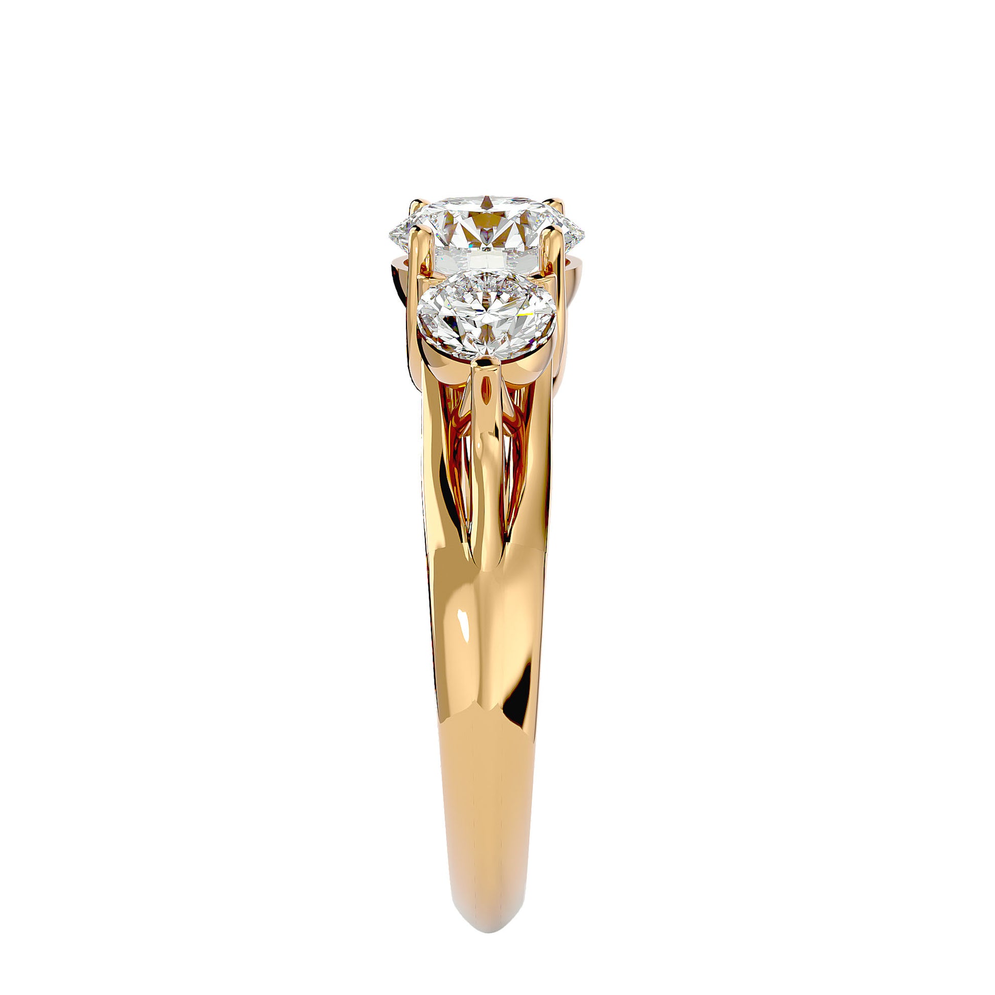 Lab Grown Round Cut Diamond Three Stone Ring In Yellow Gold