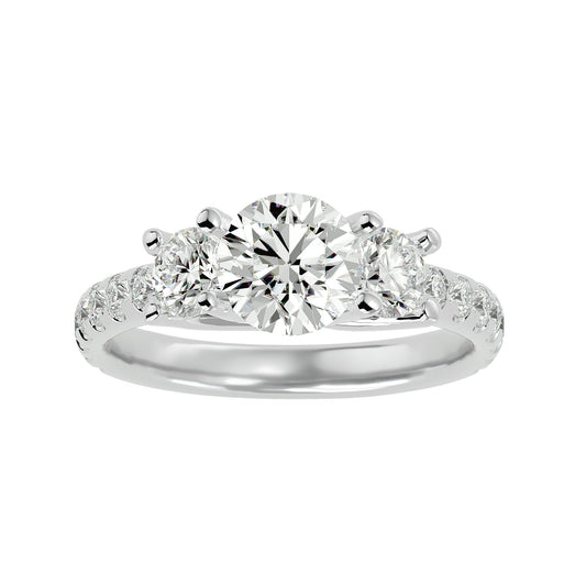 Lab Grown Round Cut Diamond In White Gold Three Stone Ring