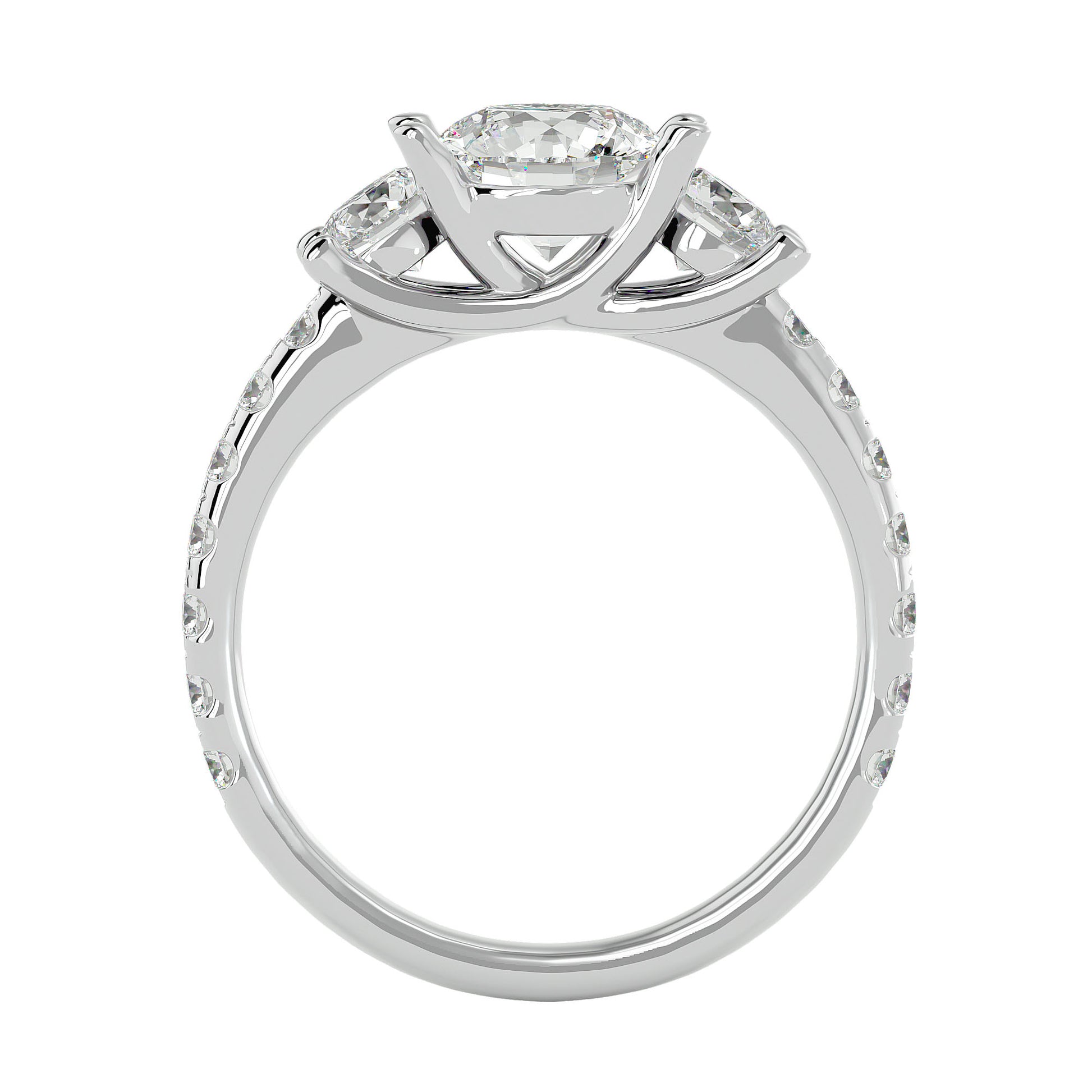 Lab Grown Round Cut Diamond In White Gold Three Stone Ring