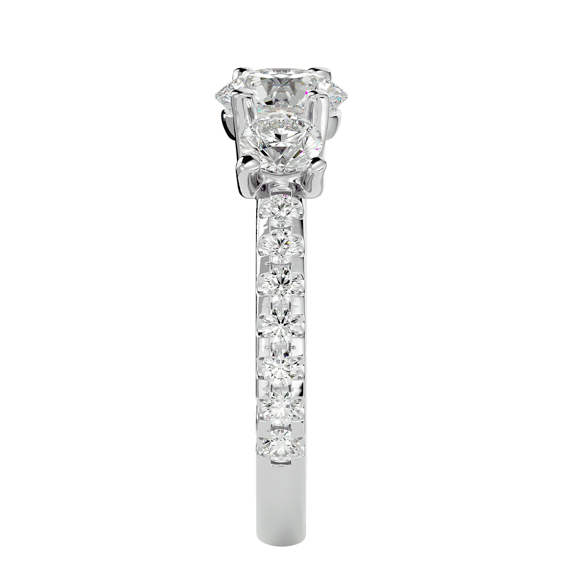 Lab Grown Round Cut Diamond In White Gold Three Stone Ring