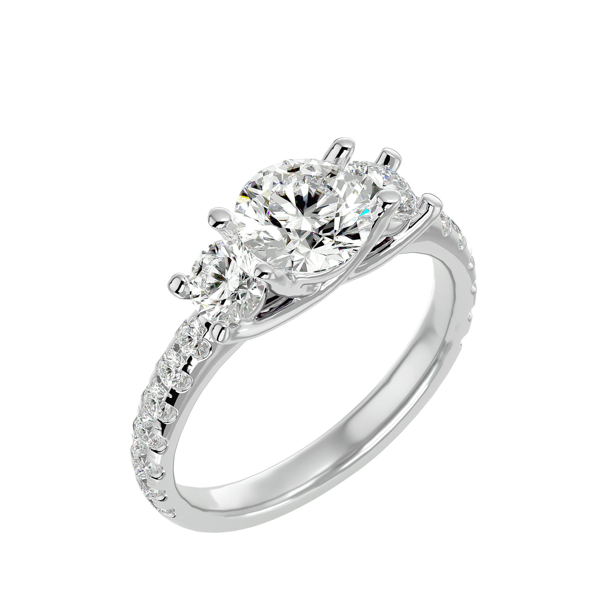 Lab Grown Round Cut Diamond In White Gold Three Stone Ring