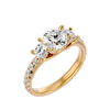 Lab Grown Round Cut Diamond Three Stone Ring In Yellow Gold