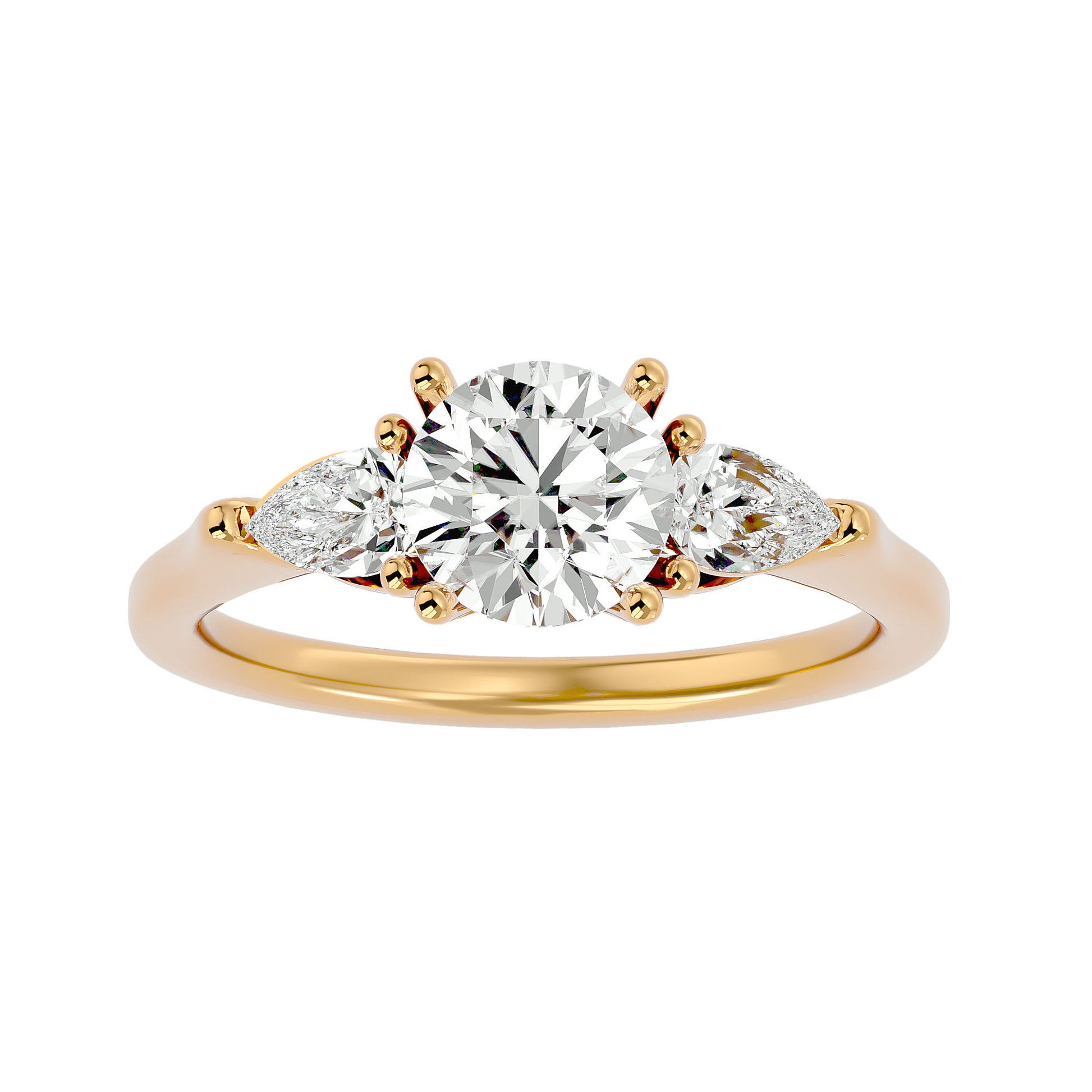 Lab Grown Round Cut Diamond Three Stone Ring In Yellow Gold