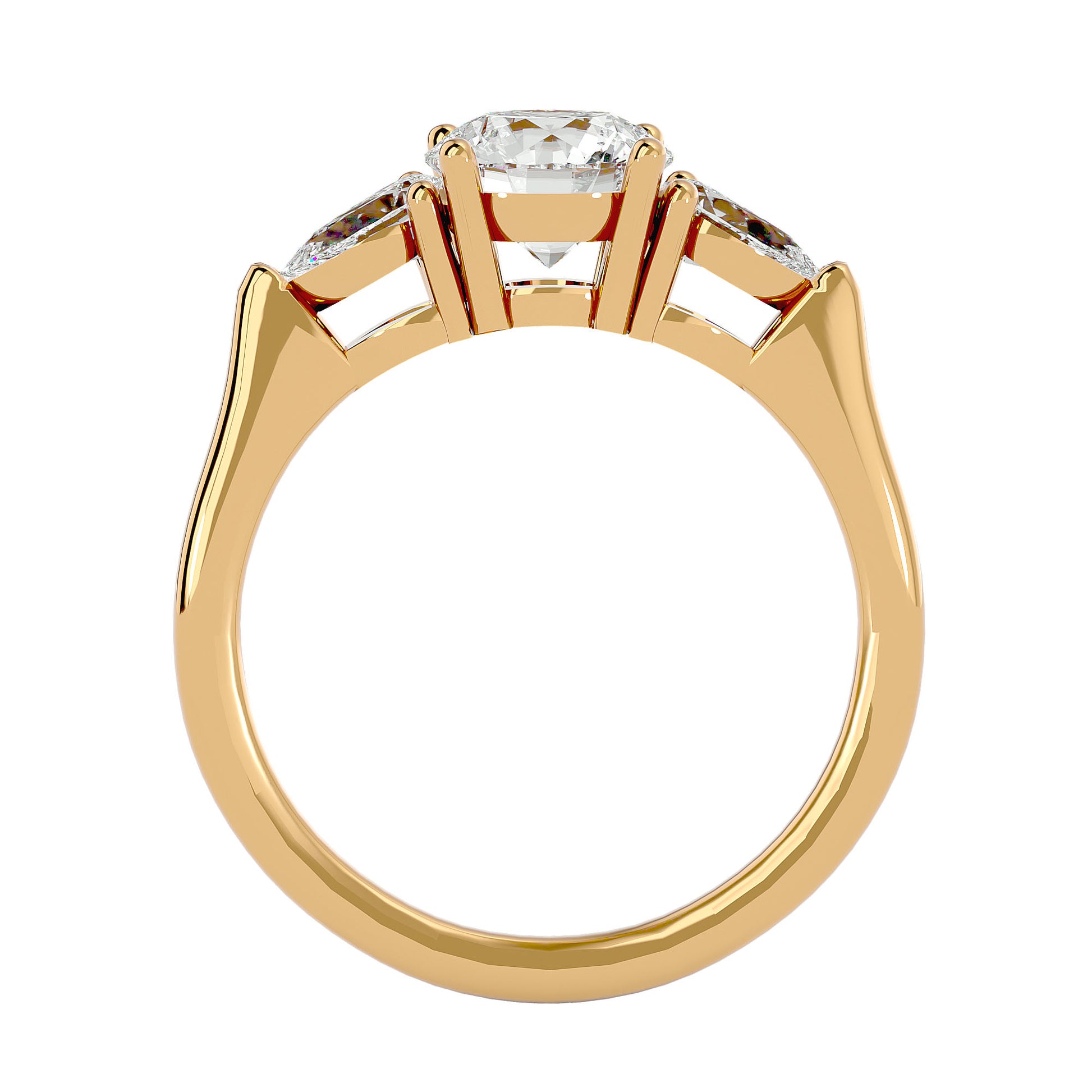 Lab Grown Round Cut Diamond Three Stone Ring In Yellow Gold