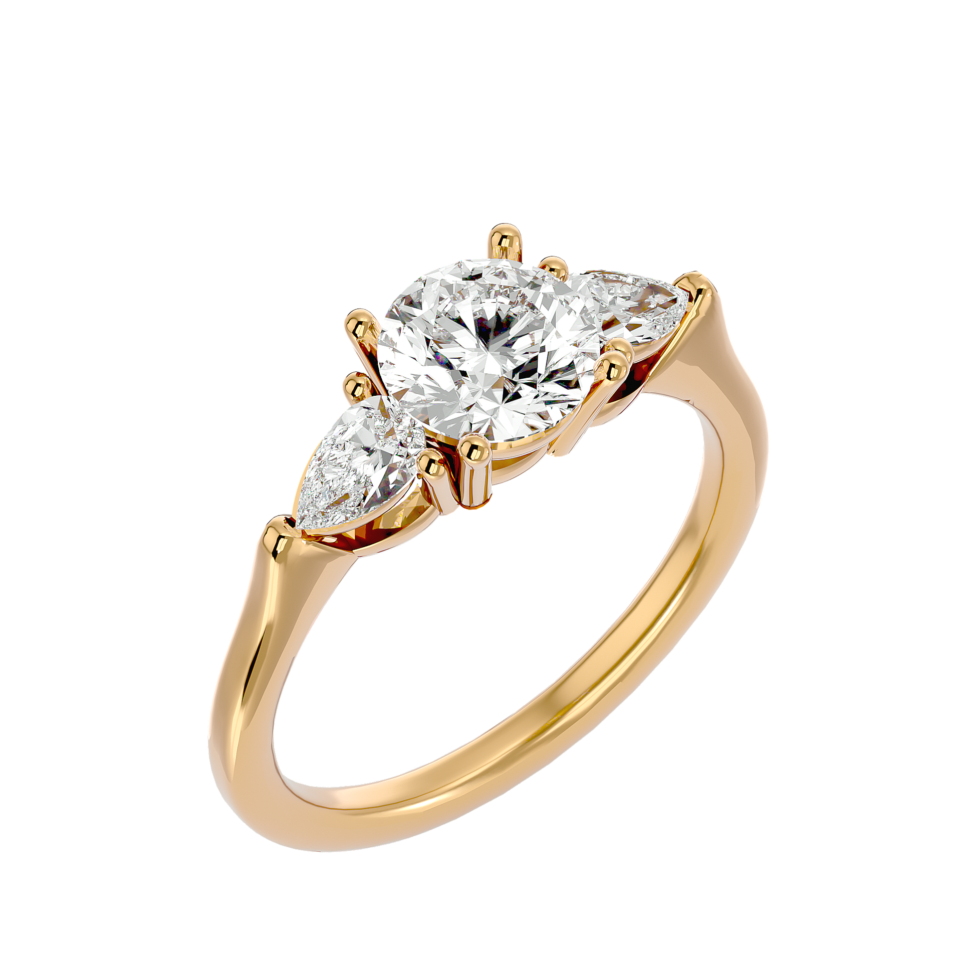 Lab Grown Round Cut Diamond Three Stone Ring In Yellow Gold