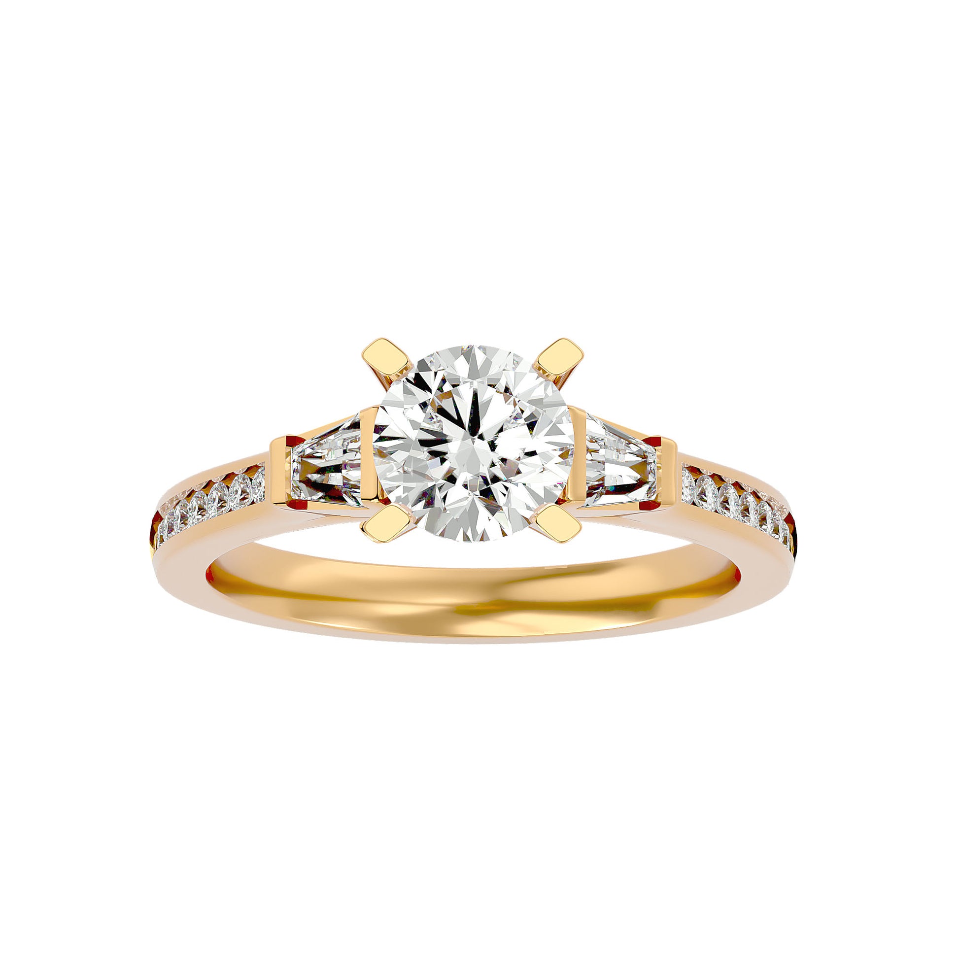 Lab Grown Round Cut Diamond Three Stone Ring In Yellow Gold