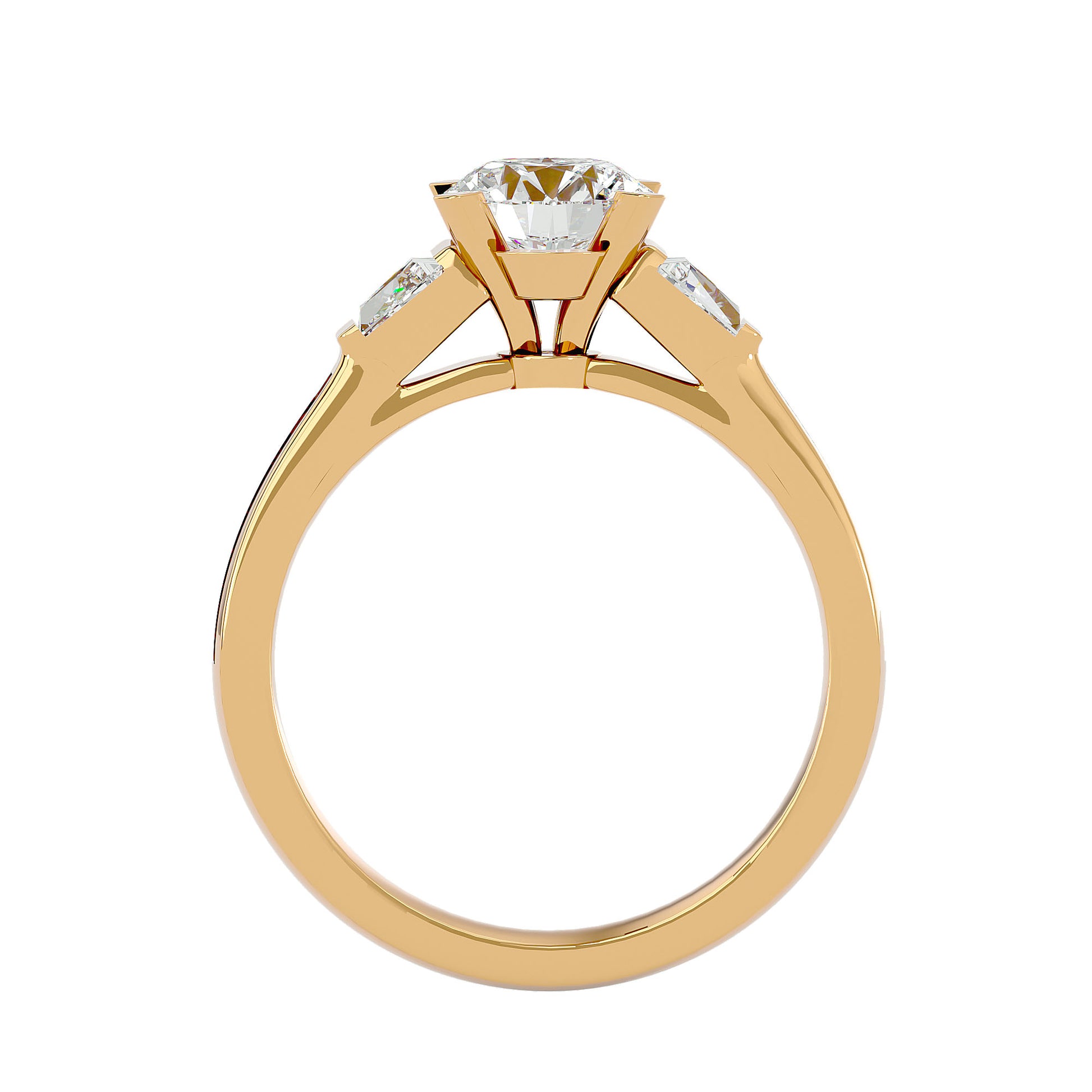 Lab Grown Round Cut Diamond Three Stone Ring In Yellow Gold