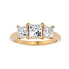 Lab Grown Princess Cut Diamond Three Stone Ring In Yellow Gold