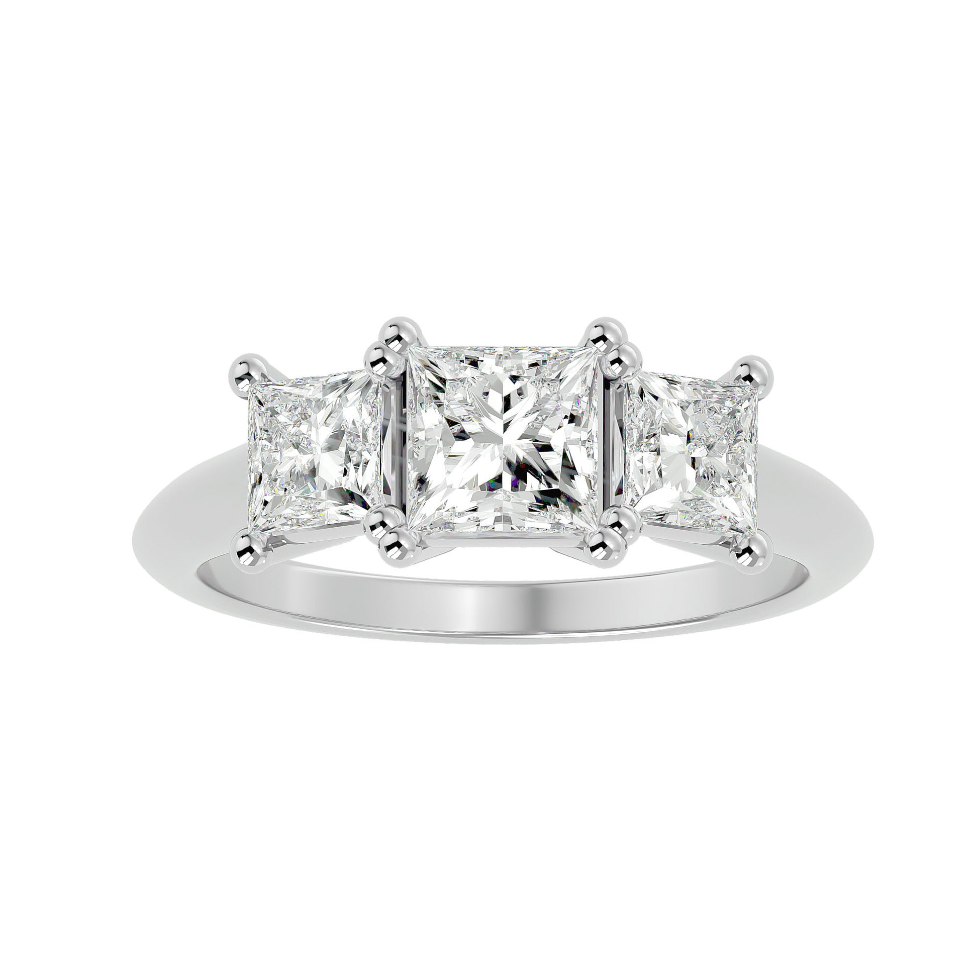 Lab Grown Princess Cut Diamond In White Gold Three Stone Ring